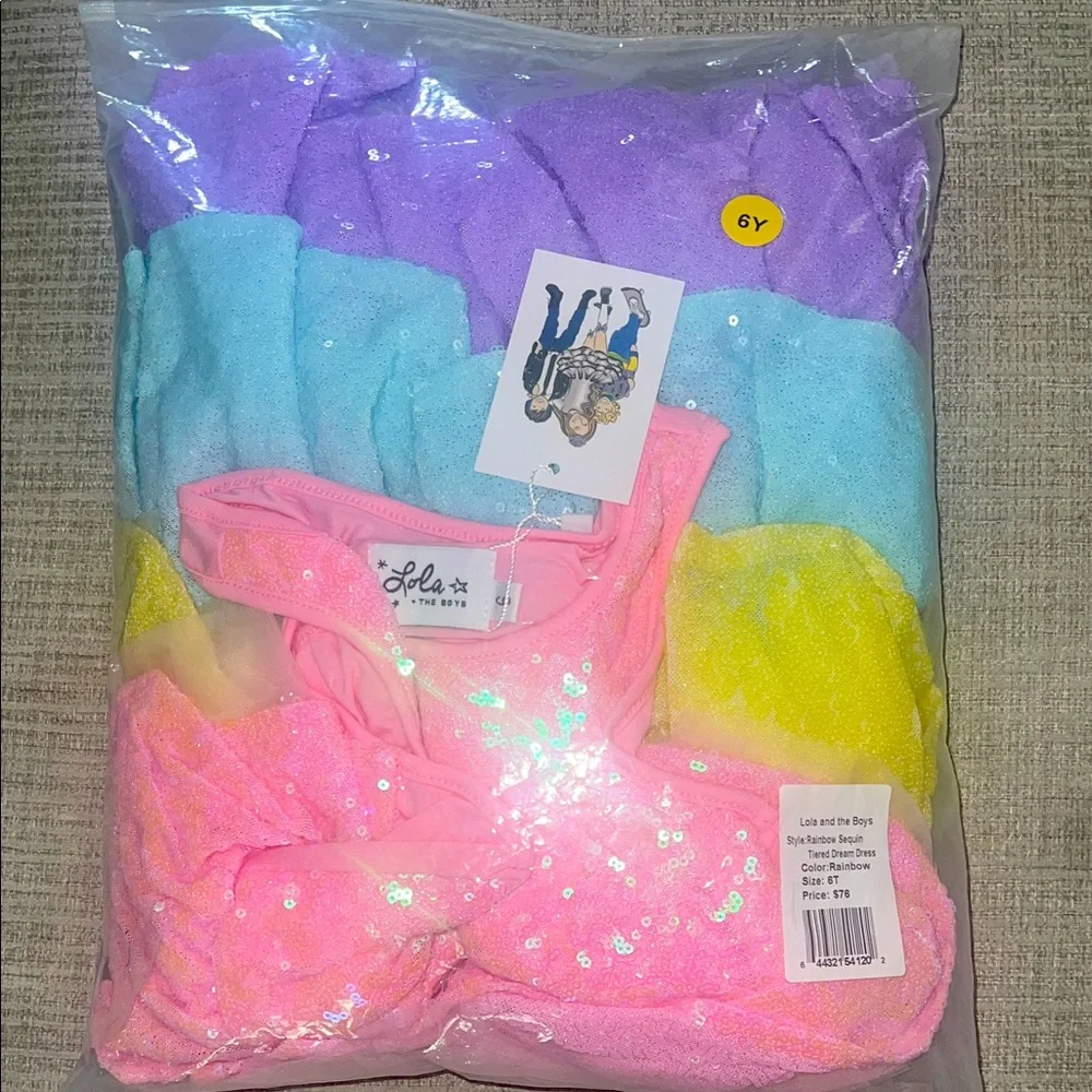 Lola + The Boys Girls Rainbow Sequin Dream Dress - Pink, Purple, Blue, Yellow